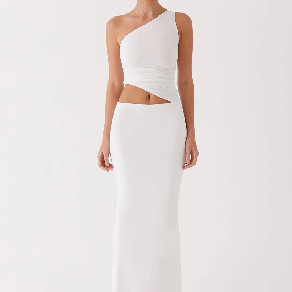 Peppermayo Sarenella One Shoulder Maxi Dress- White